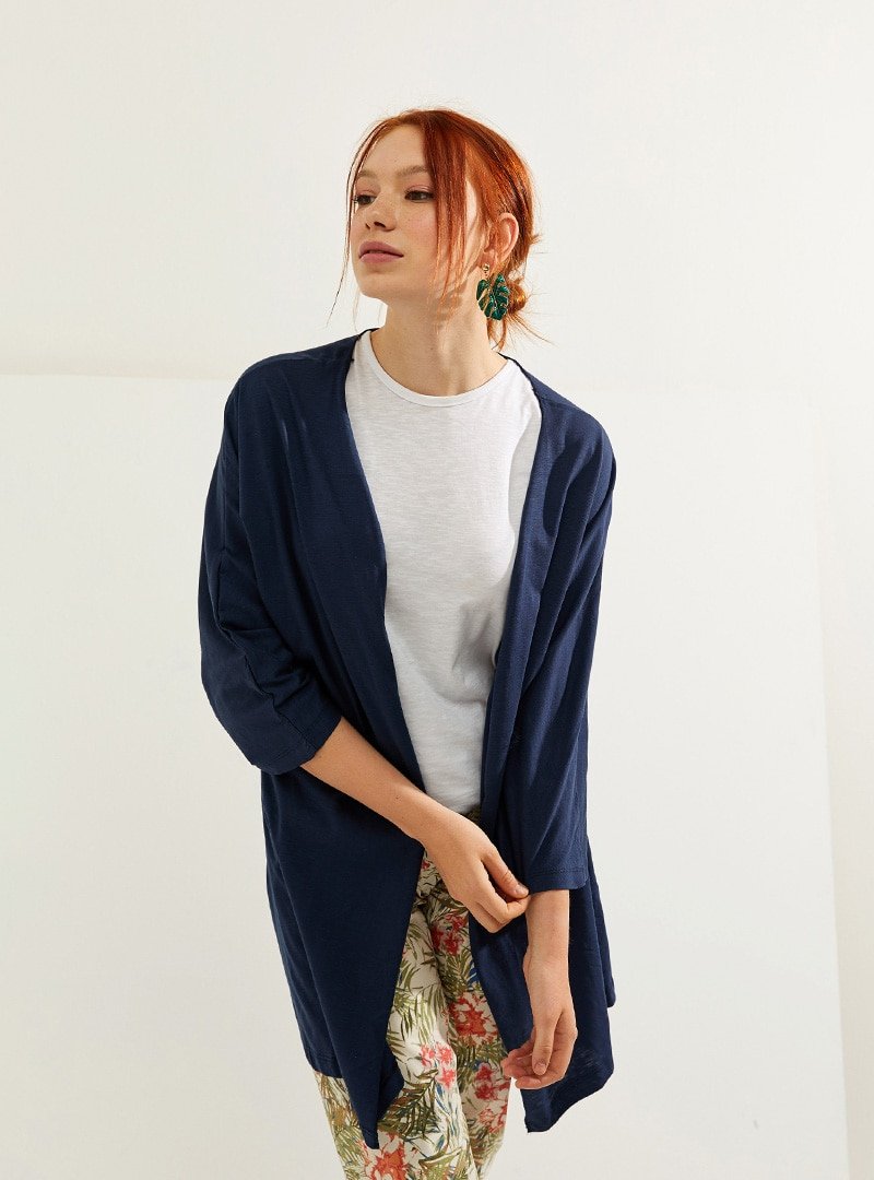 Muni Muni Mavi Doğal Kumaşlı Salaş Kimono