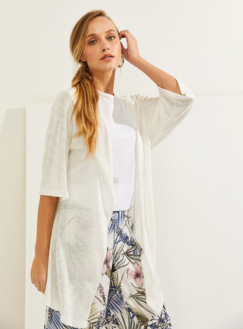 Muni Muni Kırık Beyaz Doğal Kumaşlı Salaş Kimono