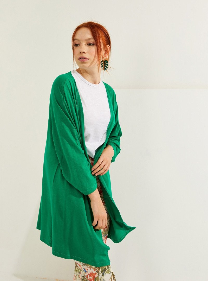 Muni Muni Yeşil Doğal Kumaşlı Salaş Kimono