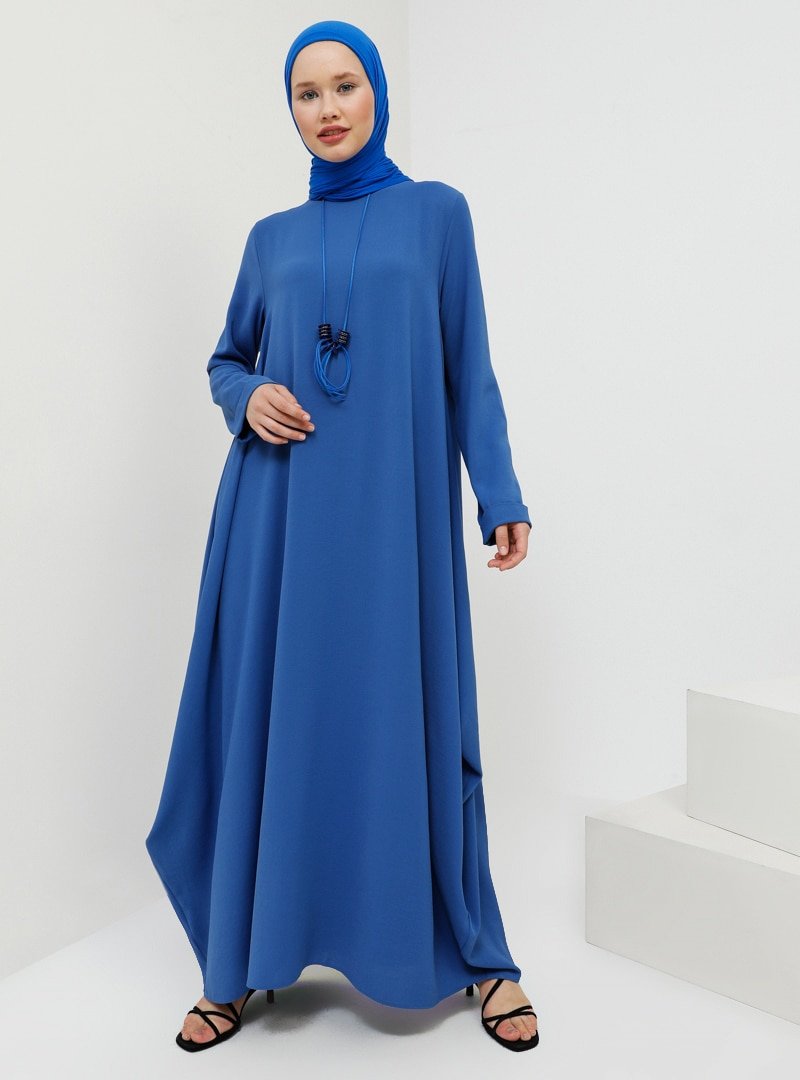 Benin Derin Mavi Kolyeli Salaş Elbise