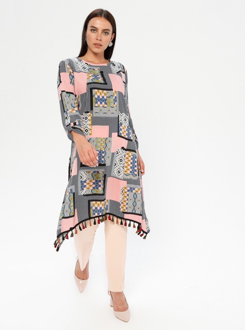 Genç Style Pembe Püskül Detaylı Tunik