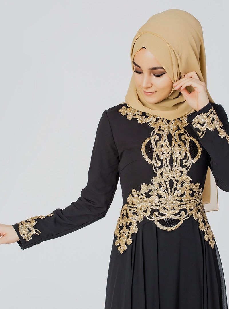 Moda Ravza Siyah Nisa Abiye Elbise
