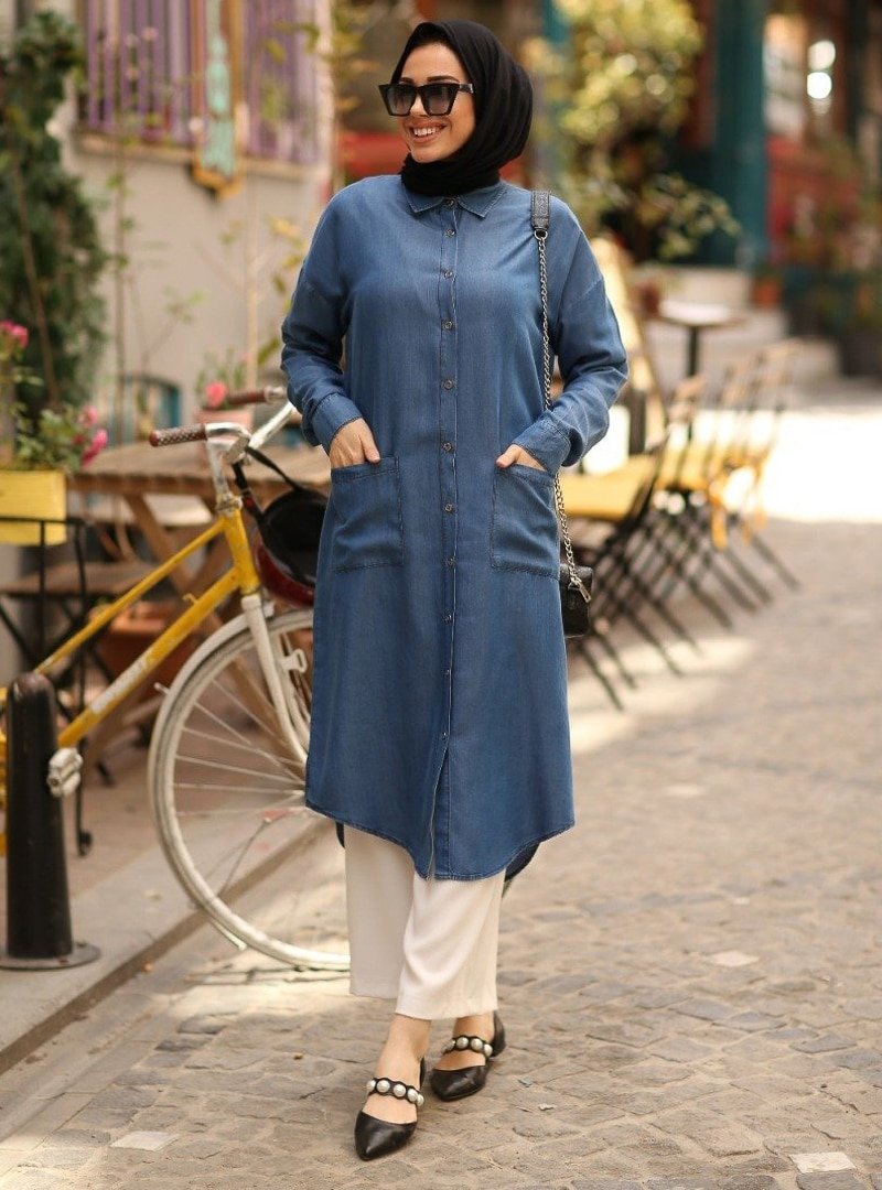 Neways Mavi Rahat Kesim Tunik
