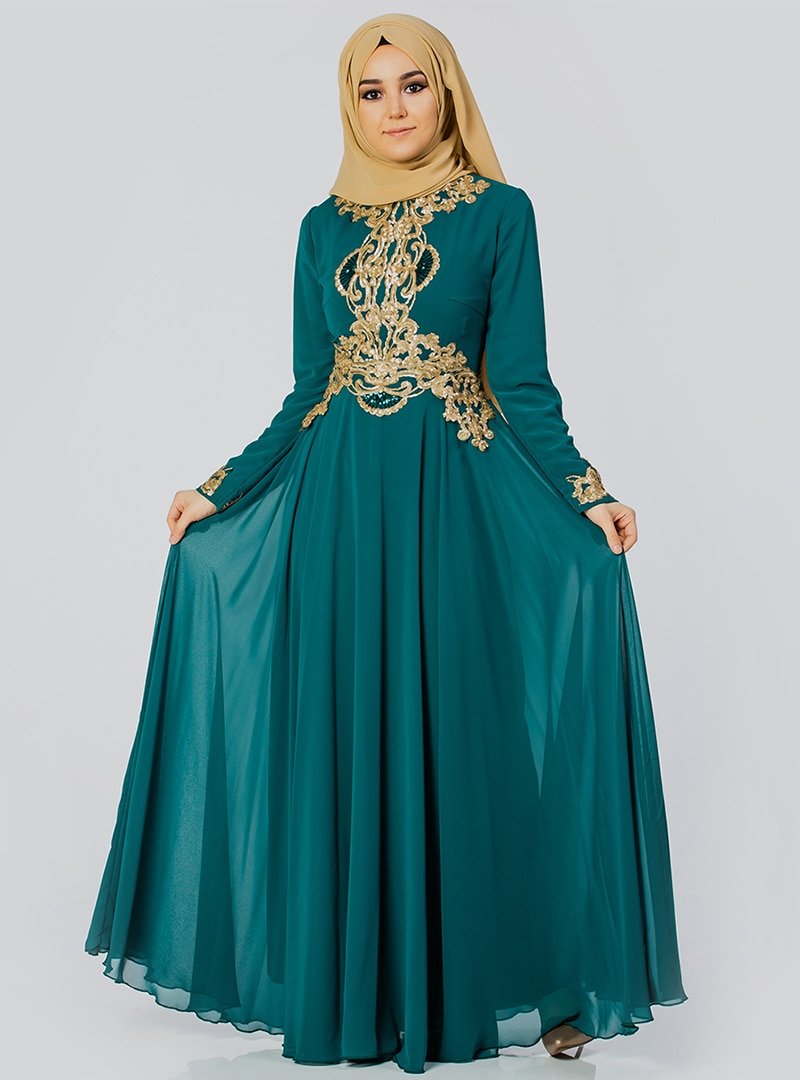 Moda Ravza Yeşil Nisa Abiye Elbise