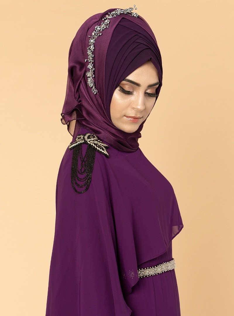 Moda Ravza Mor Almira Şifon Abiye Elbise