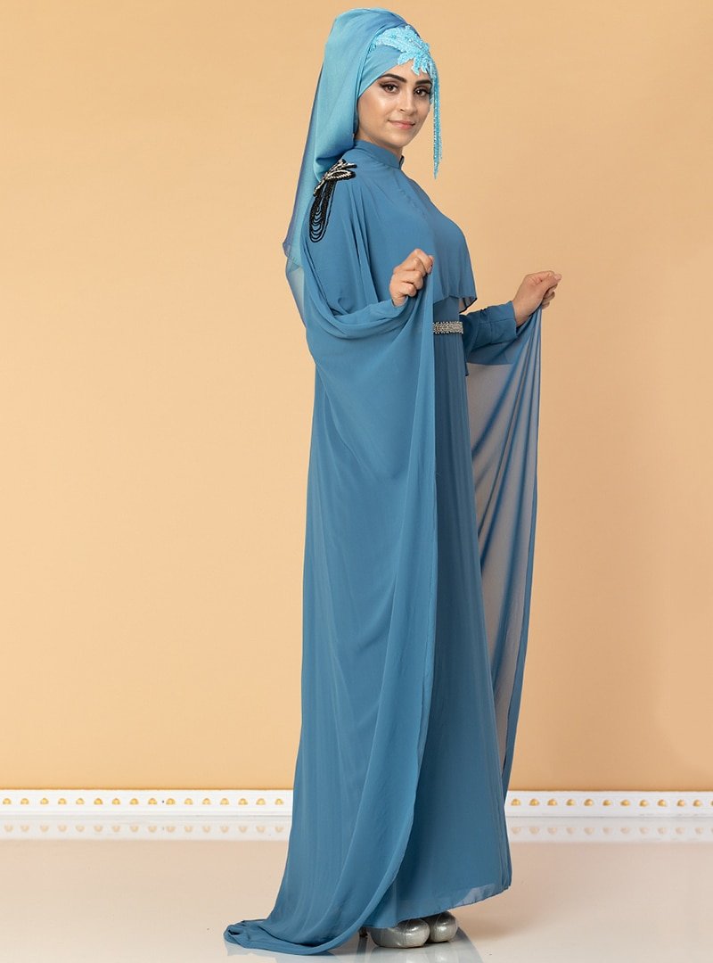 Moda Ravza İndigo Almira Şifon Abiye Elbise
