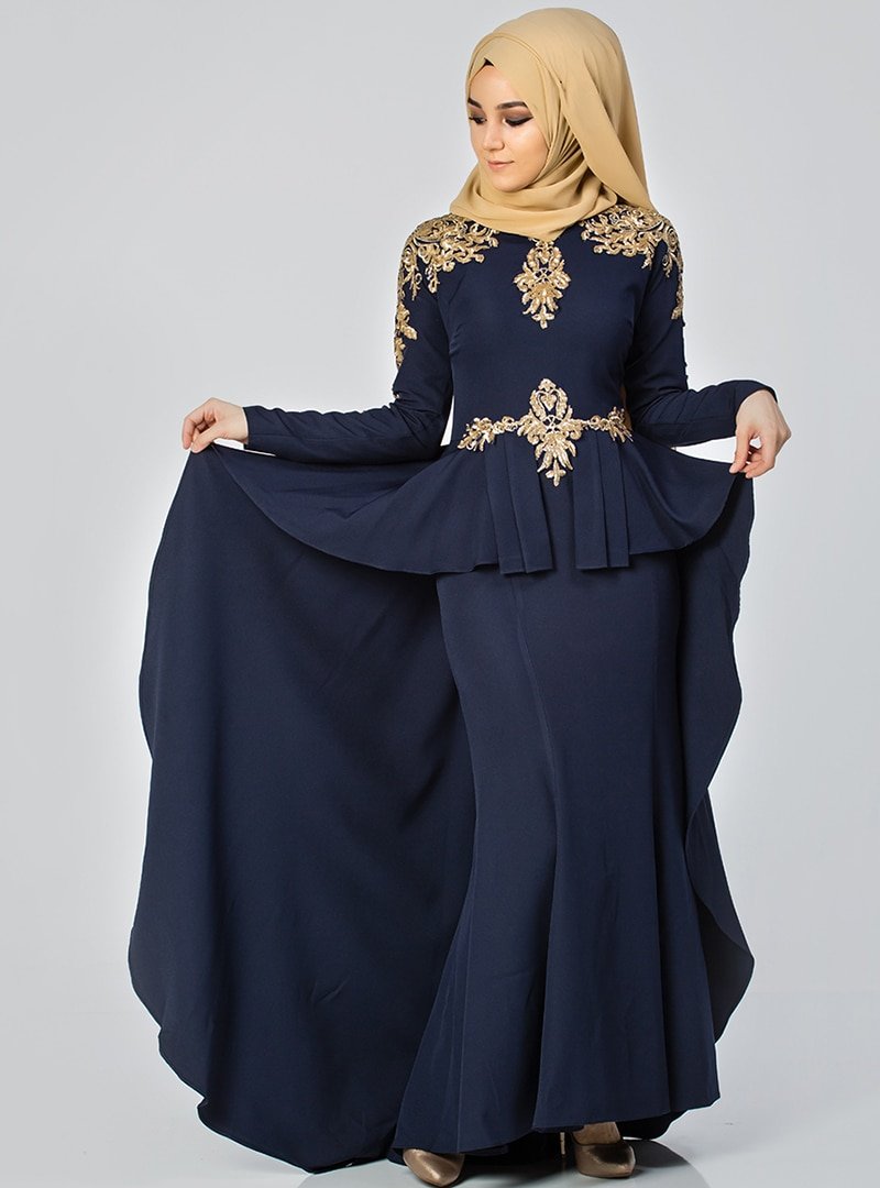 Moda Ravza Lacivert Gizem Abiye Elbise
