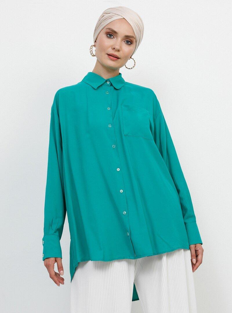 Refka Yeşil Arkası Uzun Cep Detaylı Gömlek
