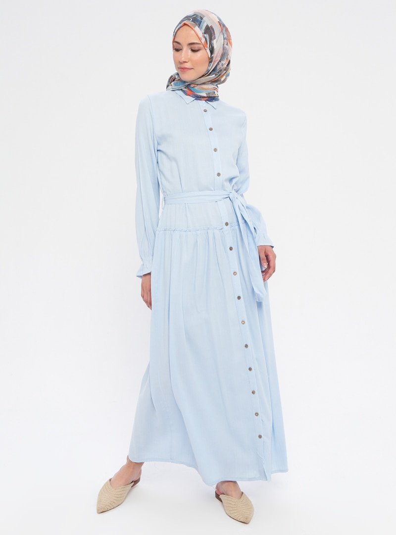 Sevit-Li Bebe Mavisi Boydan Düğmeli Elbise