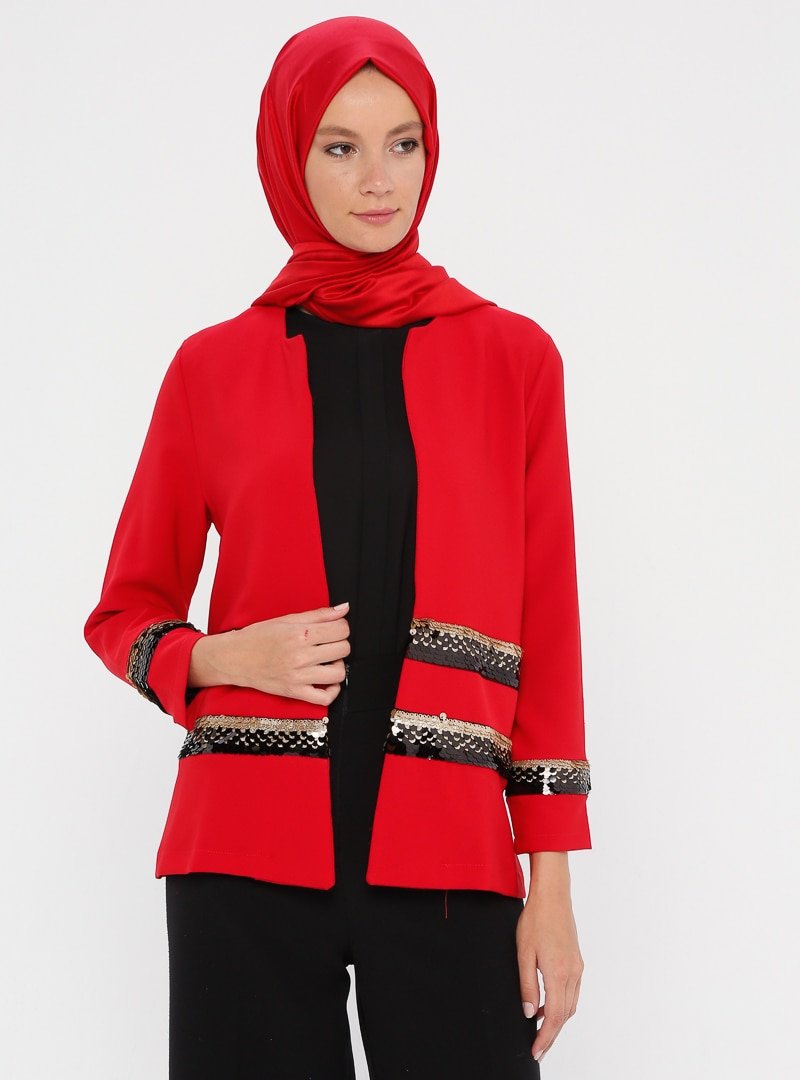 Mileny Kırmızı Payetli Ceket
