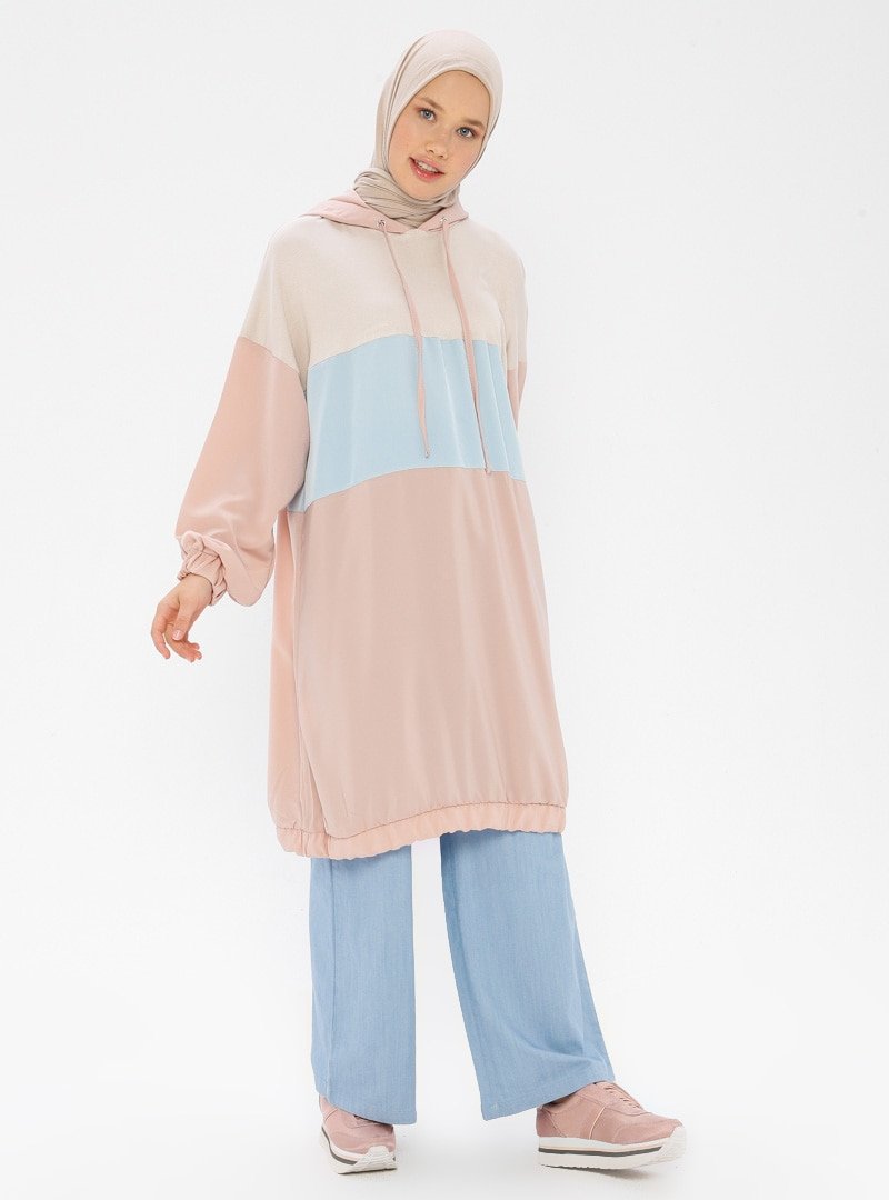 Peker Soft Pembe Kapüşon Detaylı Tunik