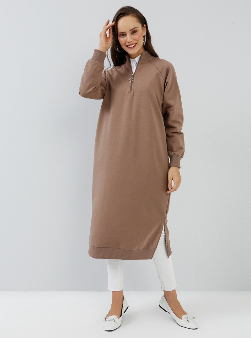 Everyday Basic Koyu Vizon Fermuar Detaylı Tunik