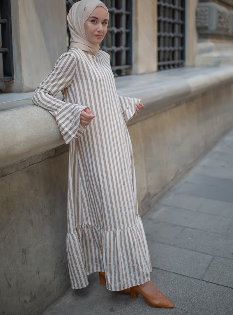 Sazze Design Vizon Çizgili Elbise