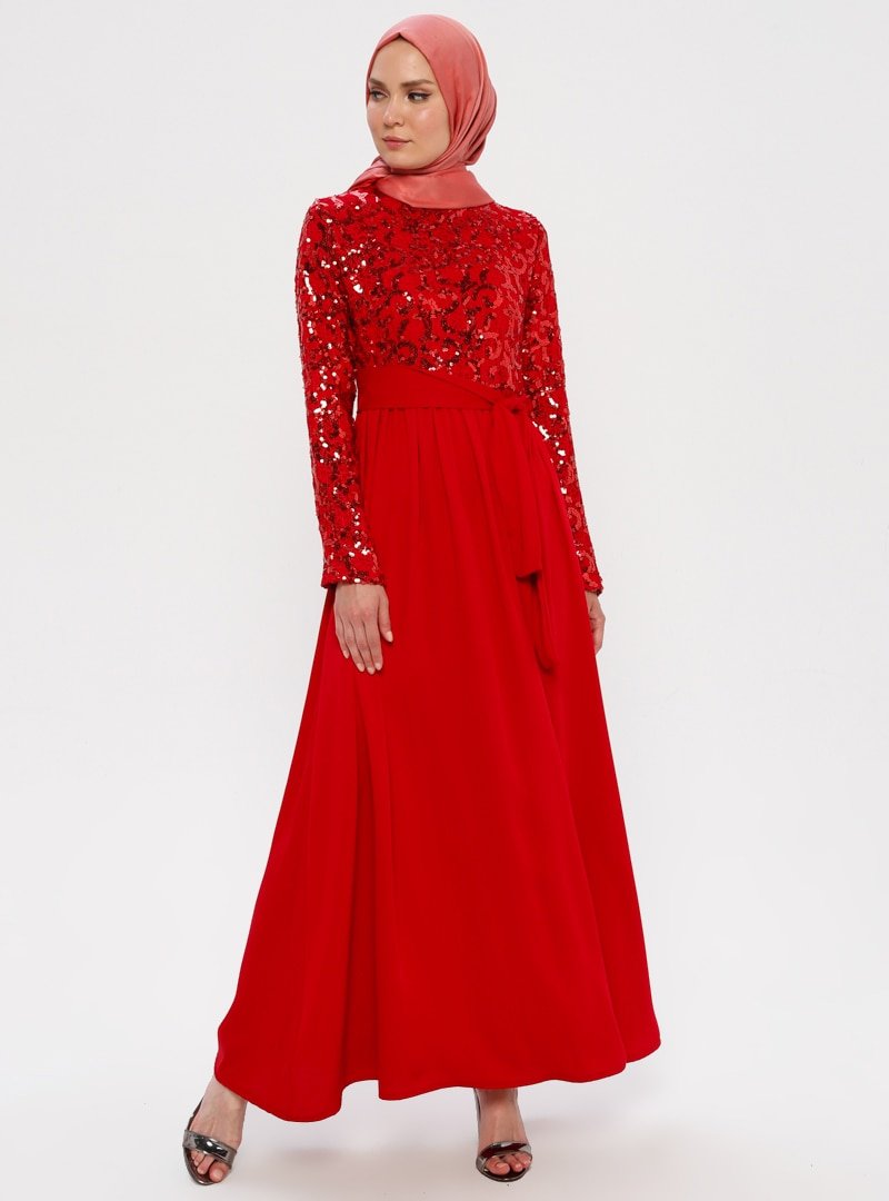 Filizzade Kırmızı Payetli Abiye Elbise