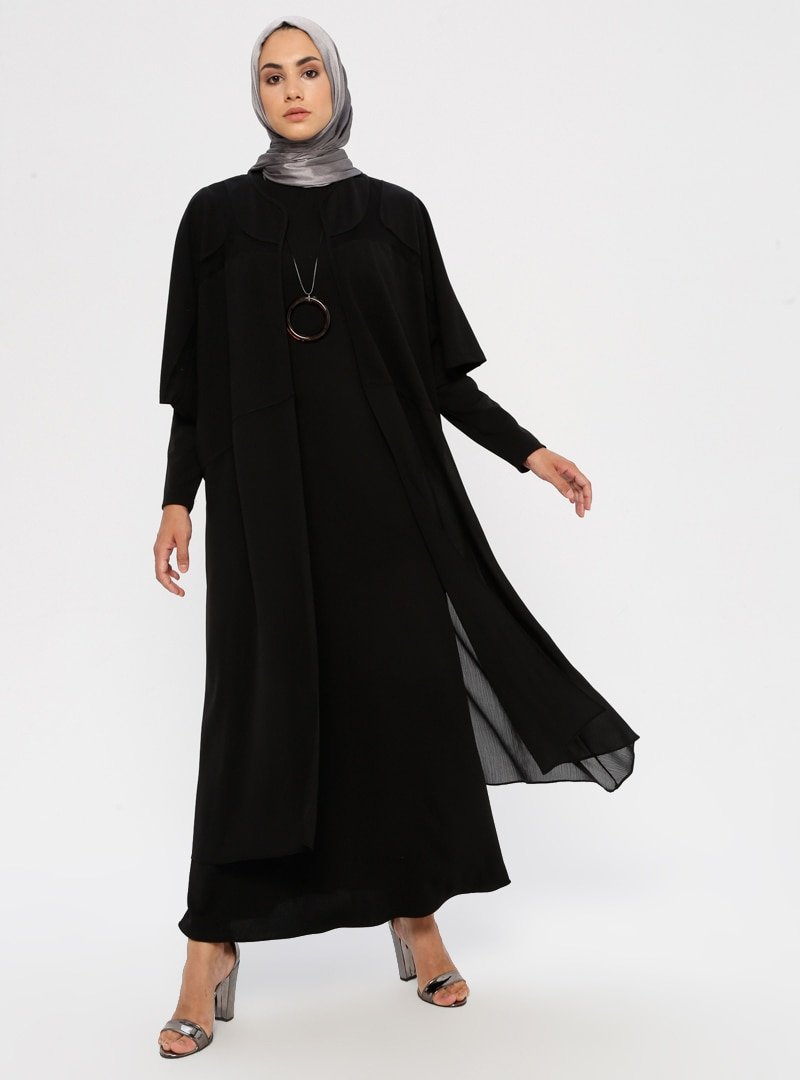 Puane Siyah Kimono&Elbise İkili Takım