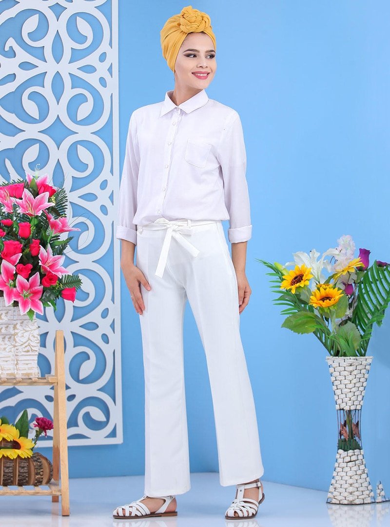 Tofisa Beyaz Klasik Pantolon