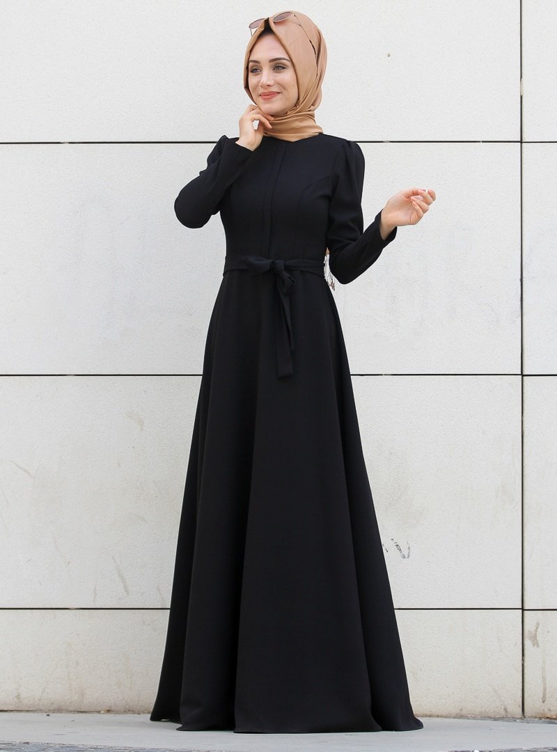 Gamze Özkul Siyah Coolvera Düz Elbise