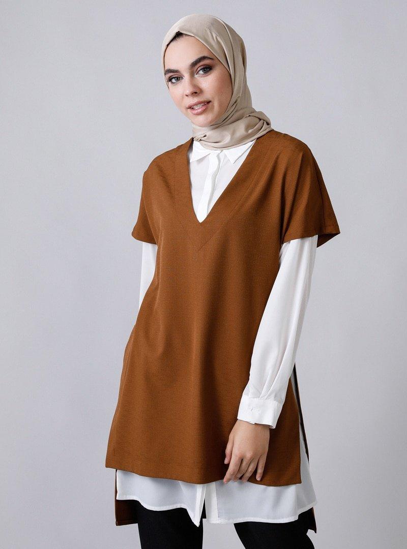 Refka Kahverengi Gömlek & Tunik İkili Takım