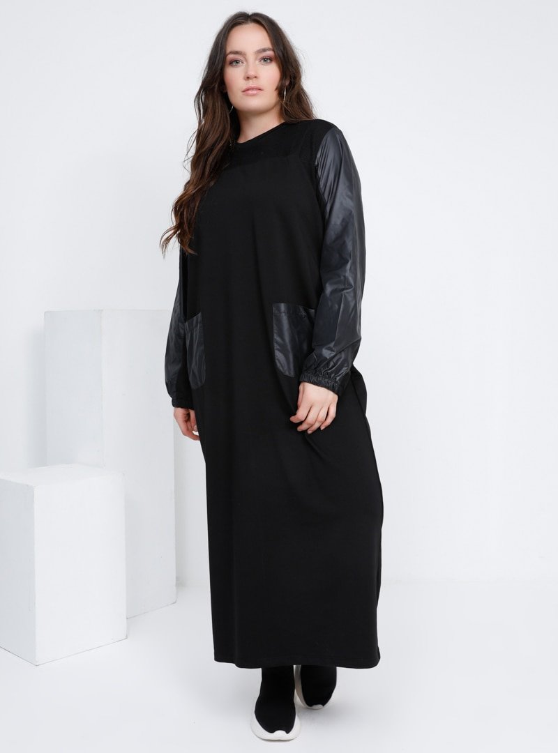 Alia Siyah Cep Detaylı Garnili Spor Elbise