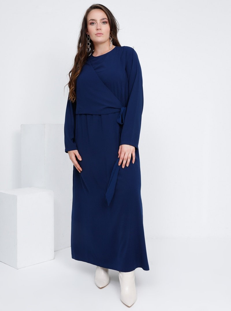 Alia Açık Lacivert Beli Bağlama Detaylı Elbise