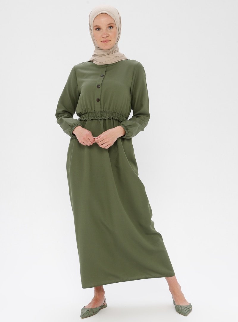 Şahı Zenan Yeşil Beli Lastikli Elbise