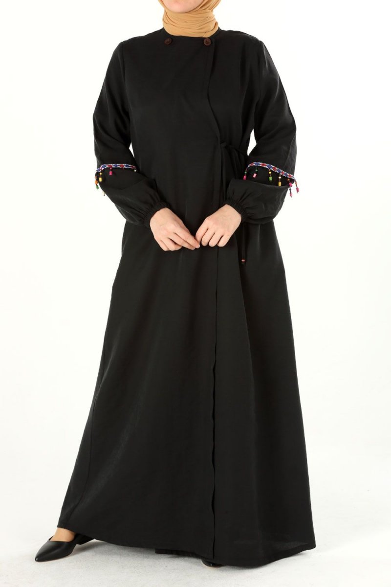 Allday Siyah Yandan Bağlamalı Tensel Ferace