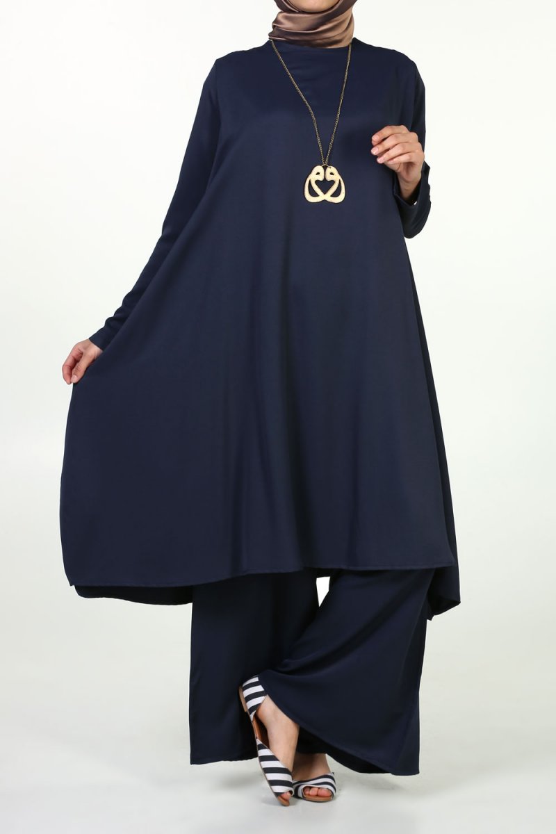 Allday Lacivert Kolyeli Tunik & Pantolon Takım