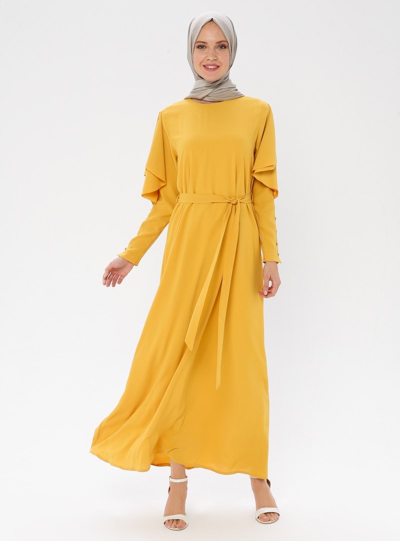 Alesya By Tuğba Sarı Düğme Detaylı Elbise