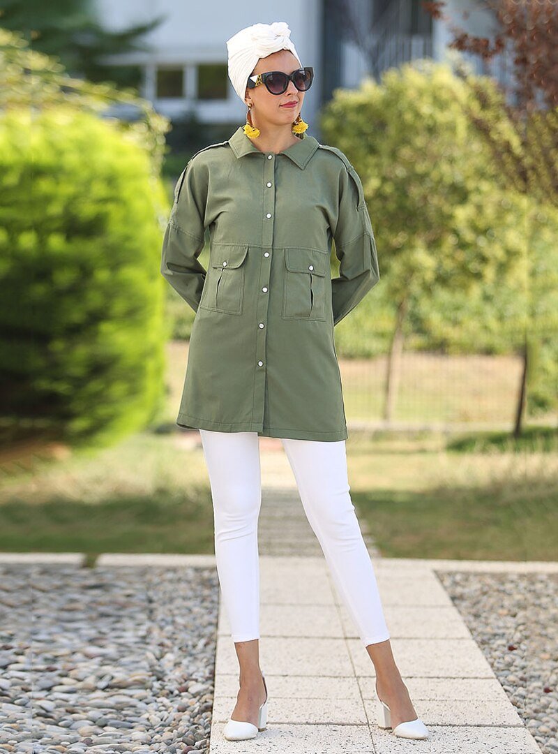 Por La Cara Haki Cepli Çıt Çıtlı Gömlek