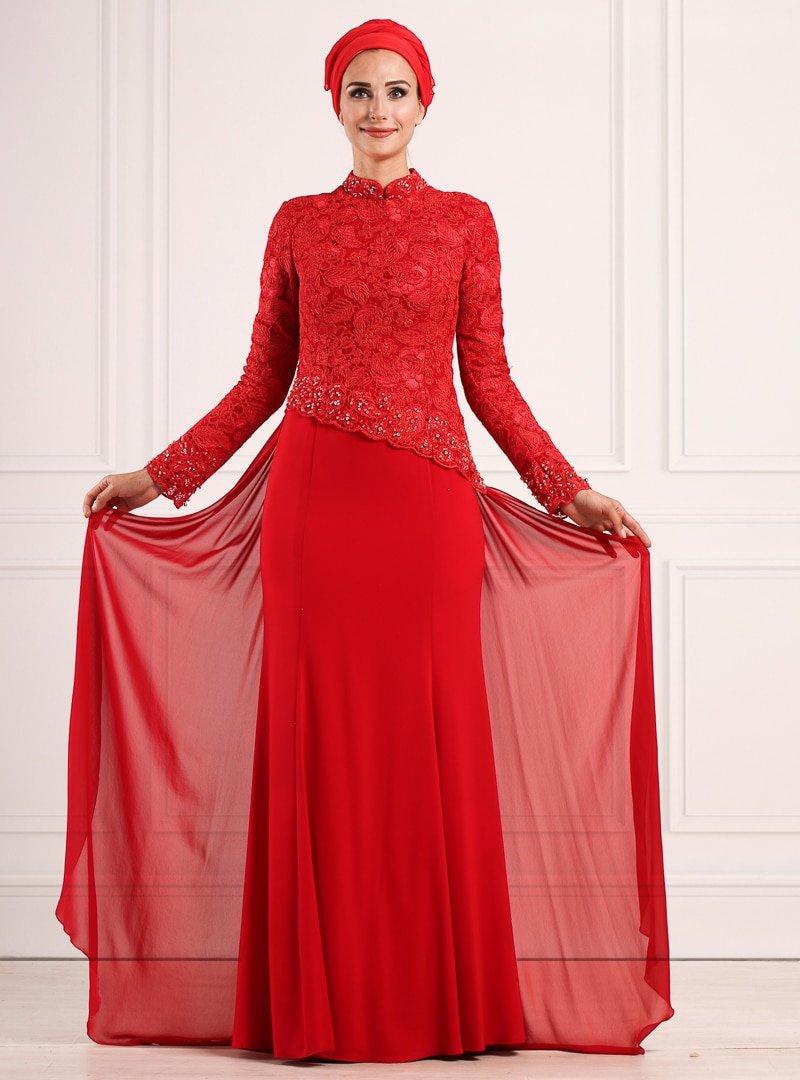 Moda Sinanlar Kırmızı Açelya Abiye Elbise