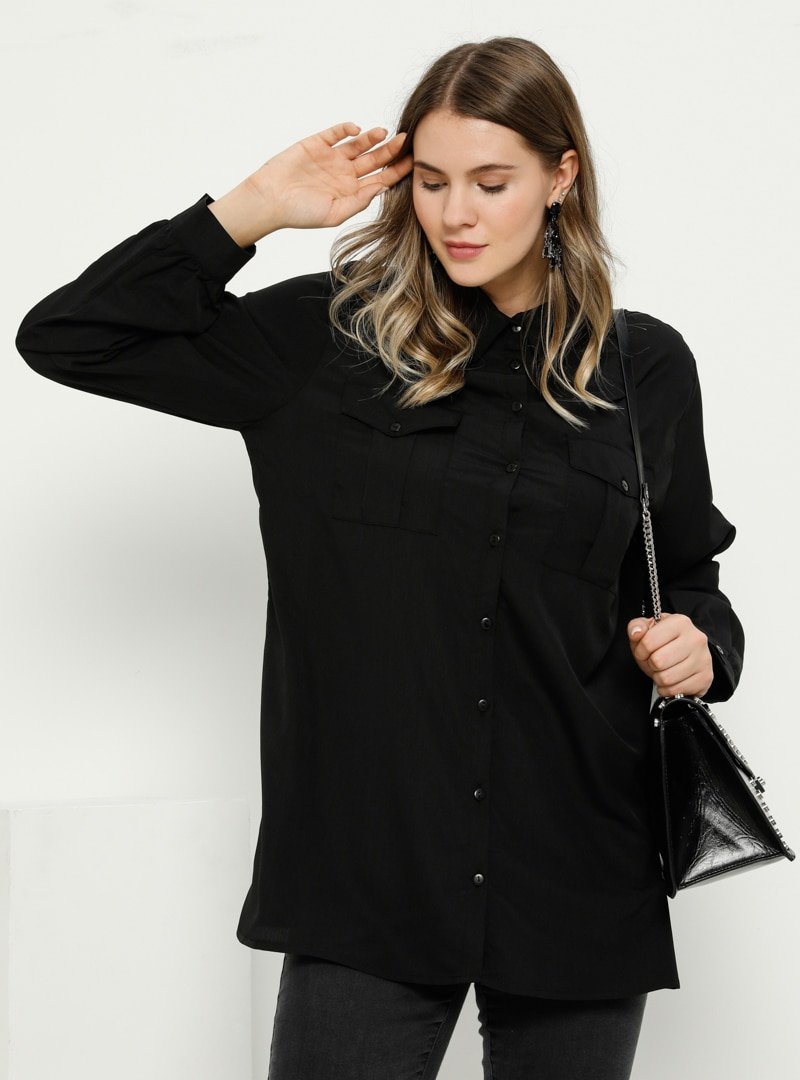 Alia Siyah Cep Detaylı Gömlek