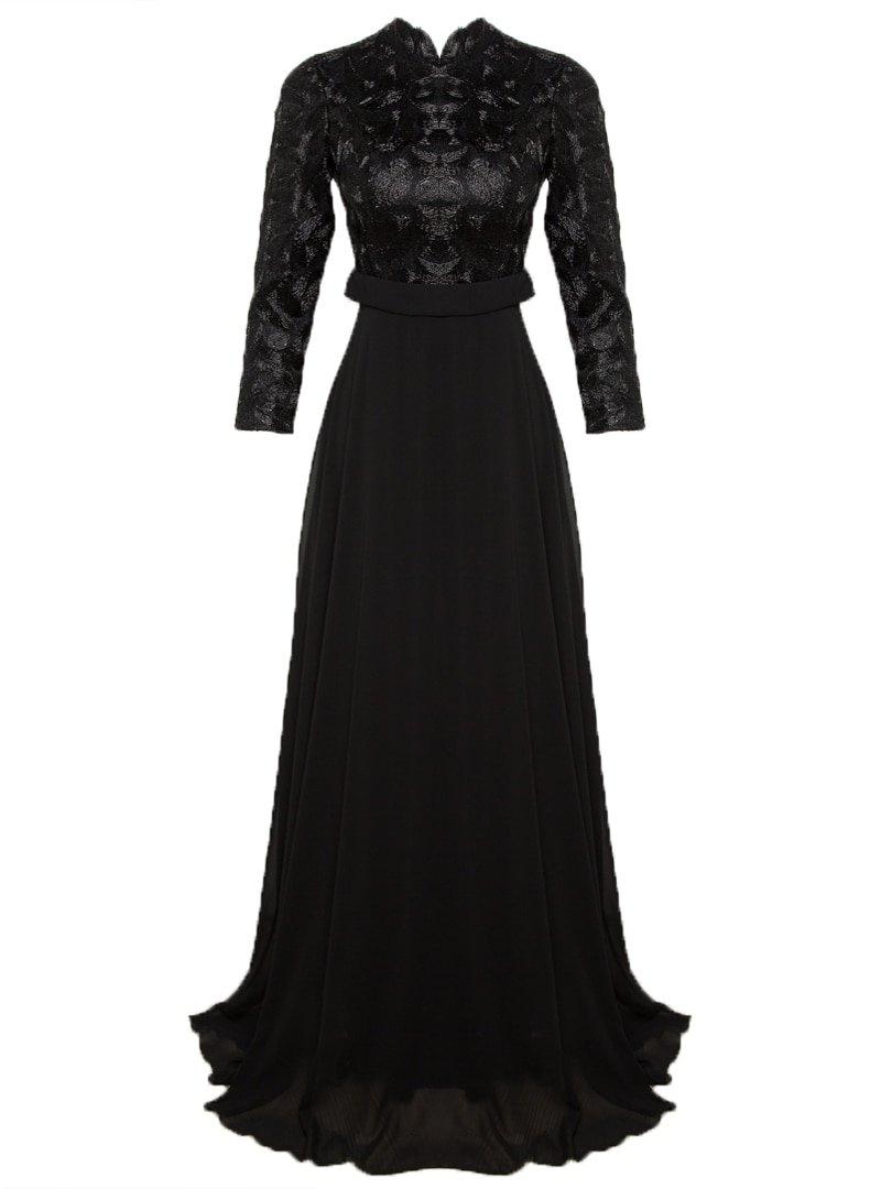 Mileny Siyah İşlemeliAbiye Elbise
