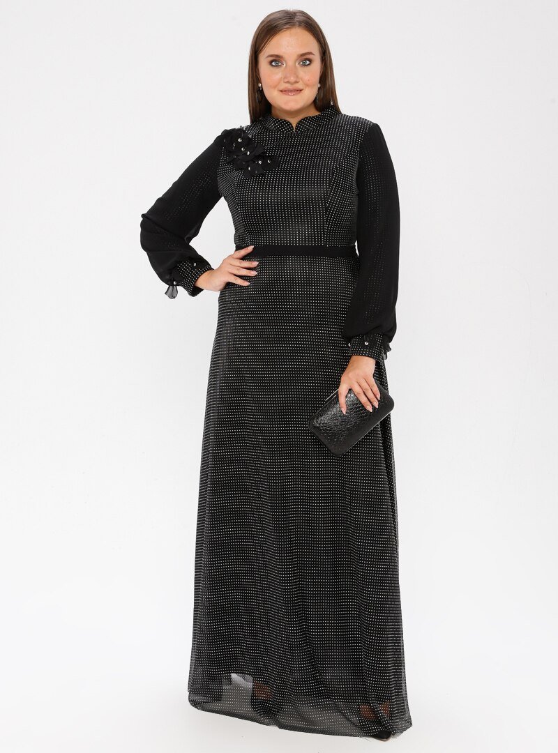 MODAYSA Siyah Pullu Detaylı Elbise