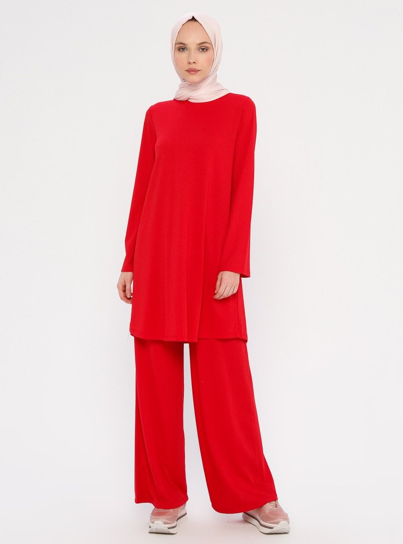 MisCats Kırmızı Tunik&Pantolon İkili Takım
