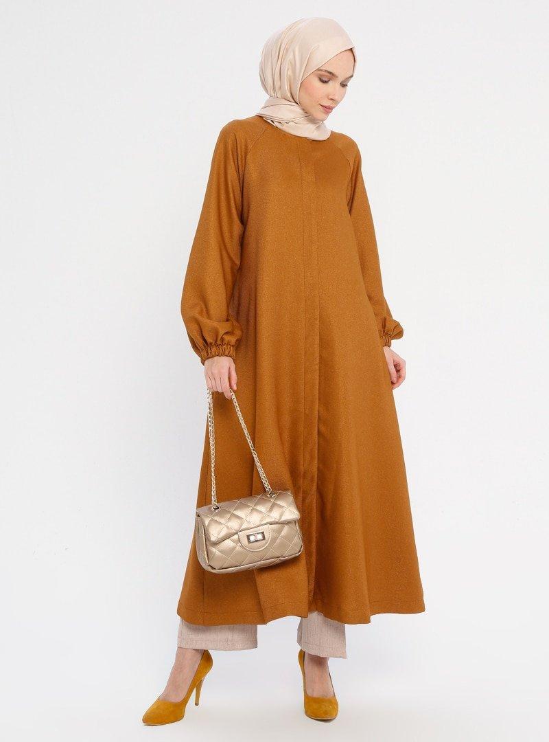 Panaline Camel Boydan Gizli Düğmeli Trençkot