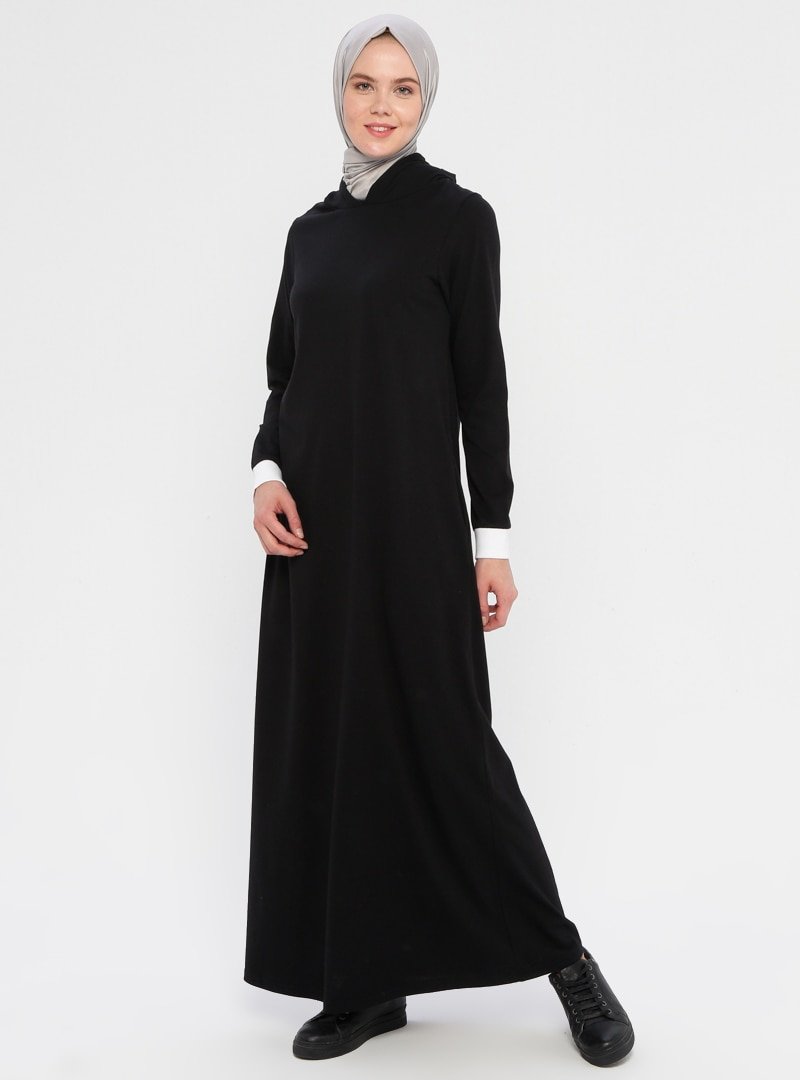 La Giza Fashion Siyah Kapüşonlu Cepli Spor Elbise