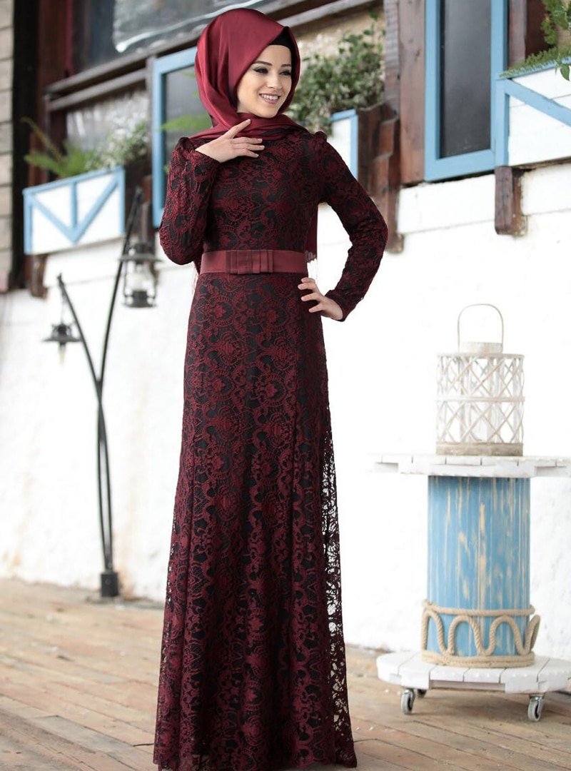 Al-Marah Bordo Derin Elbise