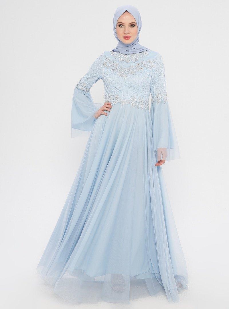 MODAYSA Mavi Boncuk Detaylı Abiye Elbise