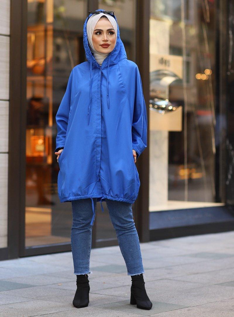 Pardesü Dünyası Mavi Reglan Kollu Gizli Düğmeli Kap