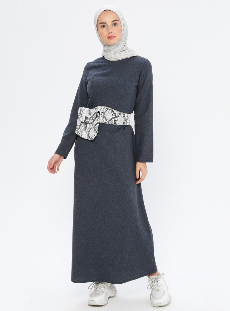 MisCats İndigo Sırtı Fermuarlı Elbise