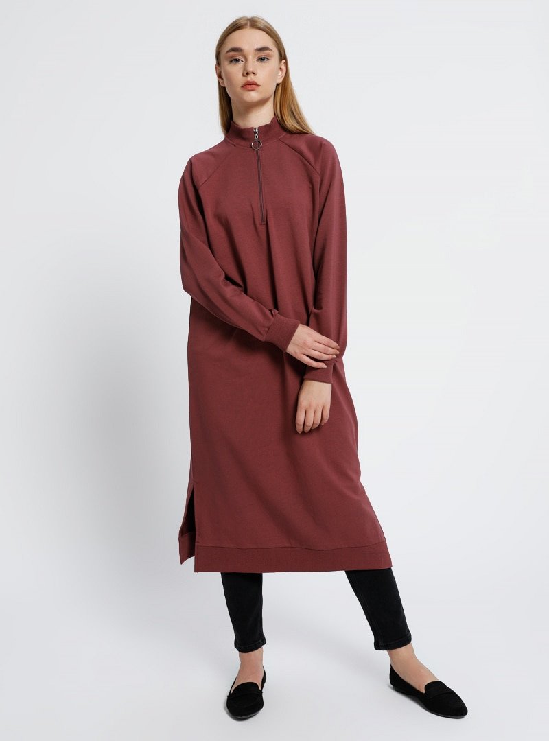 Everyday Basic Vişne Fermuar Detaylı Tunik