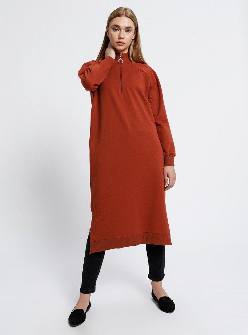 Everyday Basic Koyu Tarçın Fermuar Detaylı Tunik
