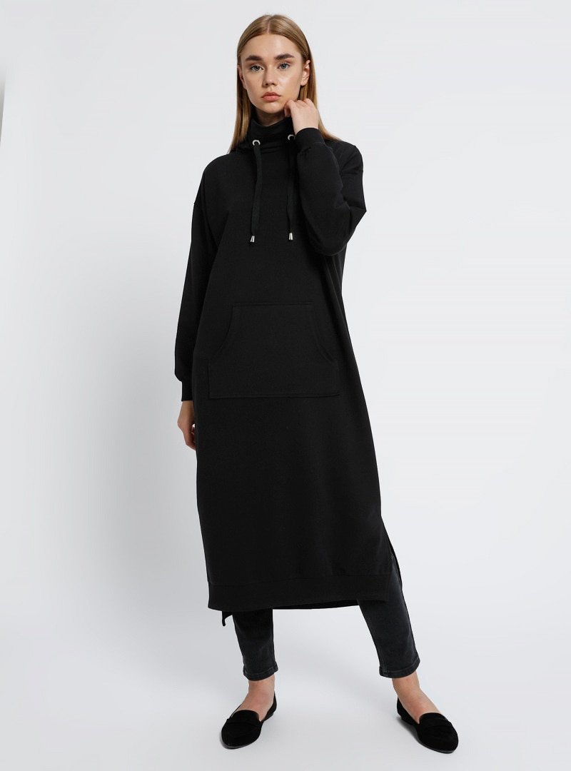 Everyday Basic Siyah Boğazlı Yaka Cepli Tunik