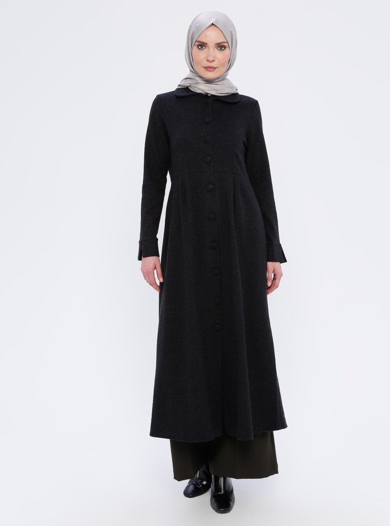 Topless Siyah Boydan Düğme Detaylı Elbise
