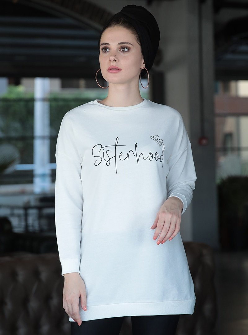 Selma Sarı Design Ekru Sisterhood Sweat Tunik