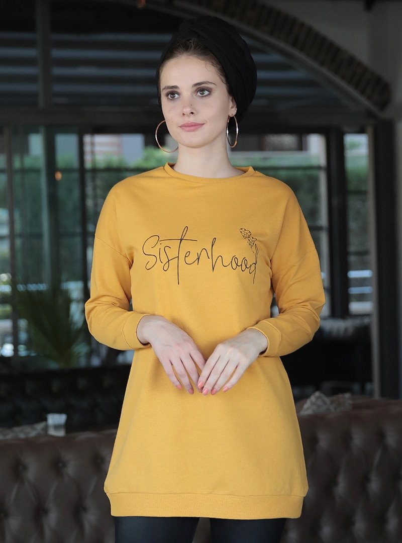 Selma Sarı Design Hardal Sisterhood Sweat Tunik
