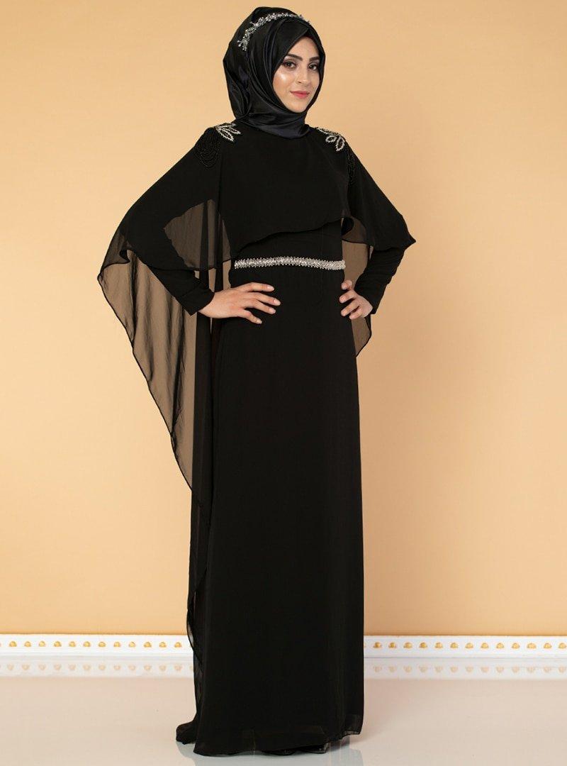 Moda Ravza Siyah Almira Şifon Abiye Elbise