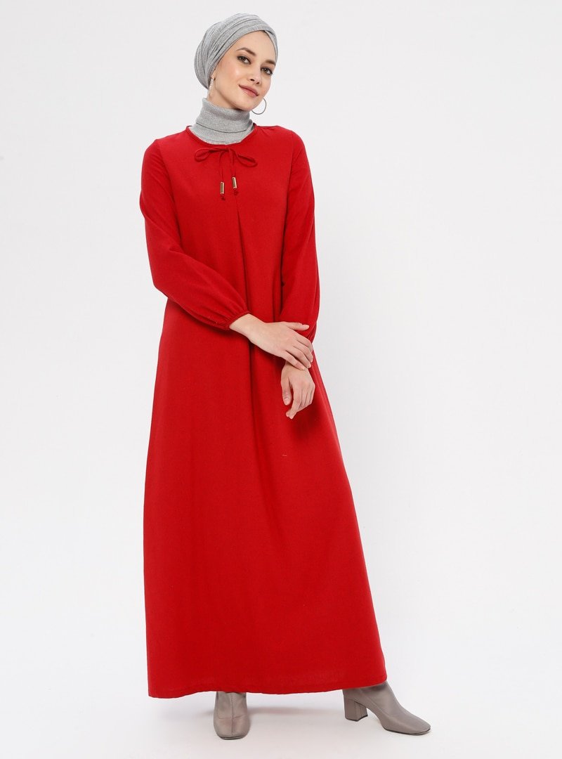 Ginezza Kırmızı Kol Detaylı Elbise
