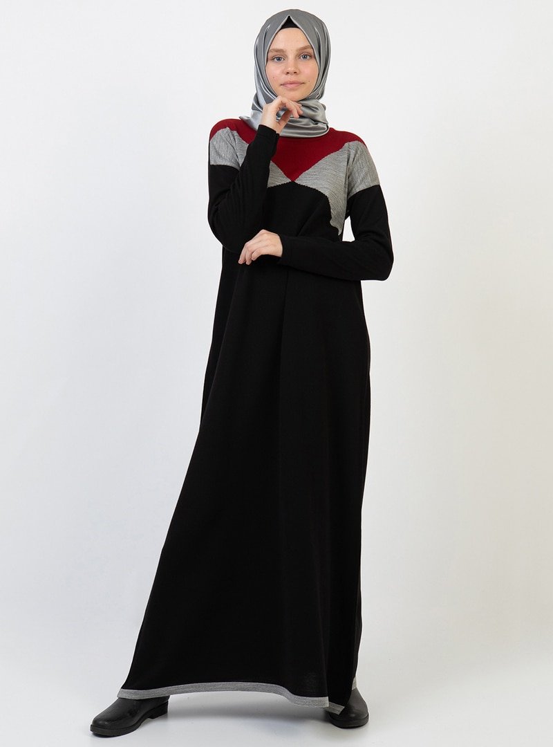 İLMEK TRİKO Siyah Çok Renkli Triko Elbise