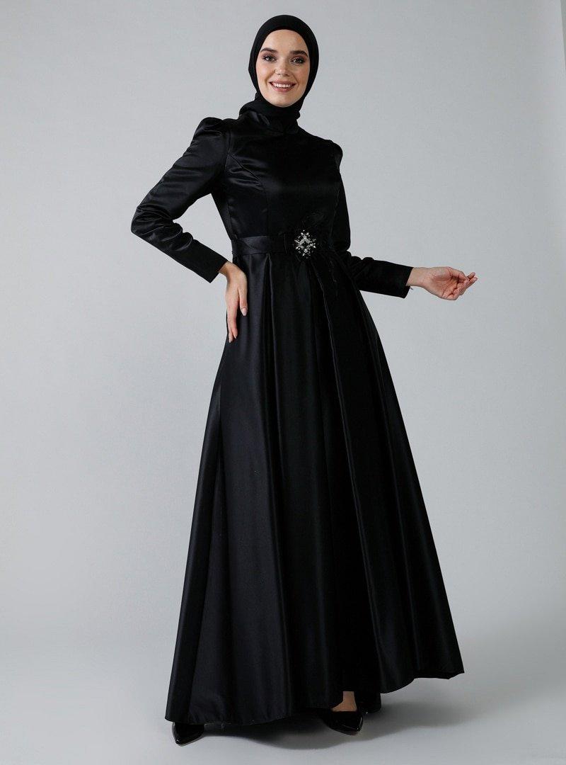 Refka Siyah Kemer Detaylı Abiye Elbise